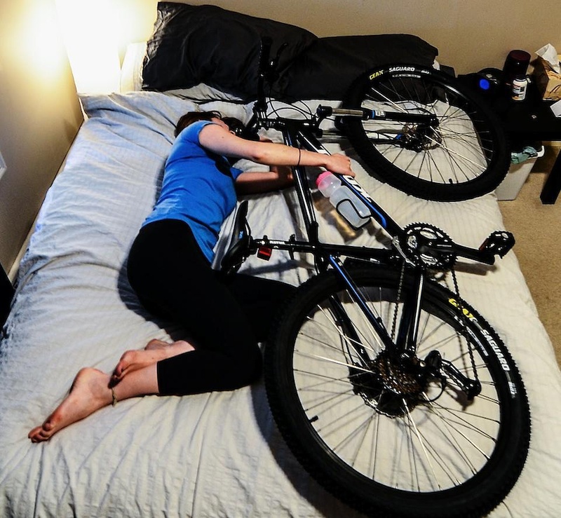 Sleeping with a bicycle