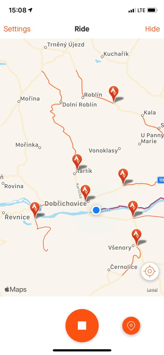 Zobrazení segmentů v aplikaci Strava, kterou na celém světě užívají desítky milionů lidí. Foto: Michal Červený
