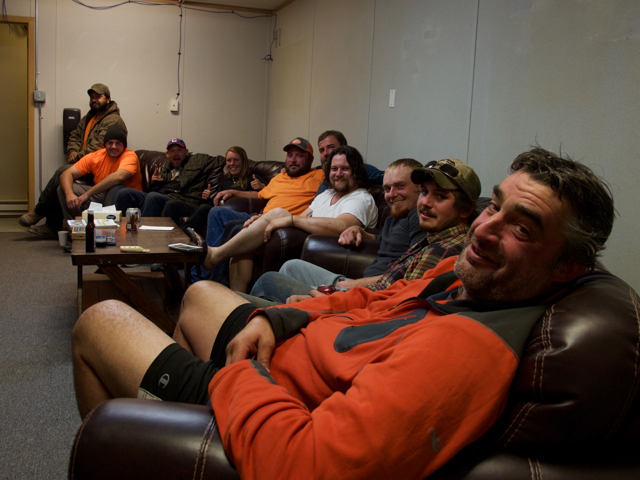 The workers from Tennessee in the chill out room of the camp *