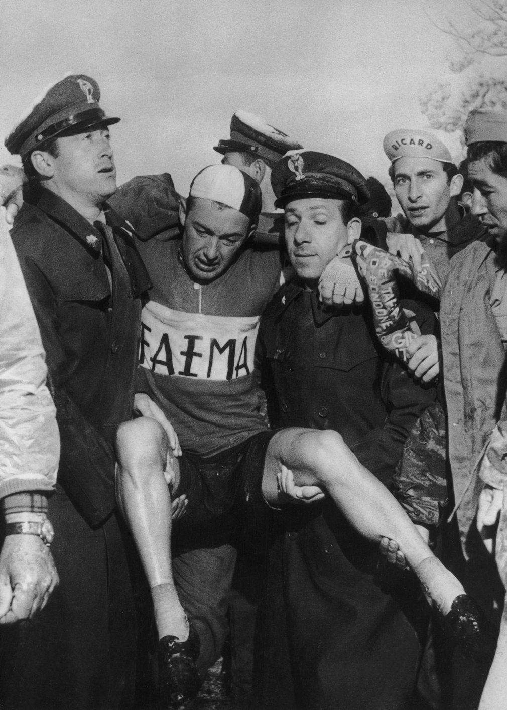 Charly Gaul collapsed after winning the Dolomites stage in 1956. Rain, wind and heavy snow forced half of the riders to abandon the stage. Gaul eventually went on to win the whole Tour.