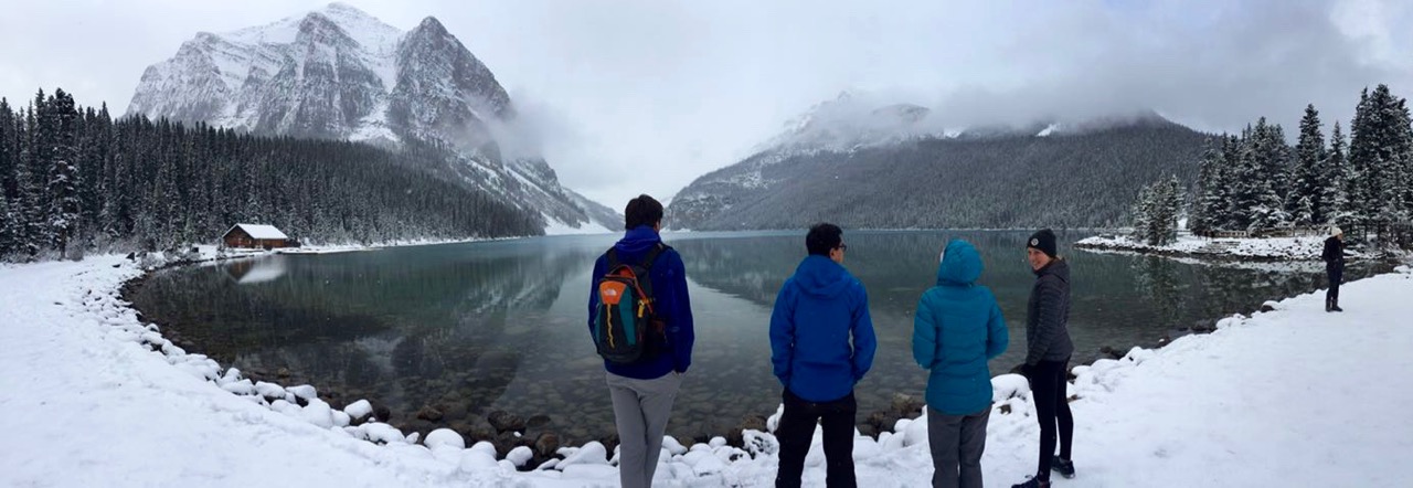 Hiking with other volunteers.