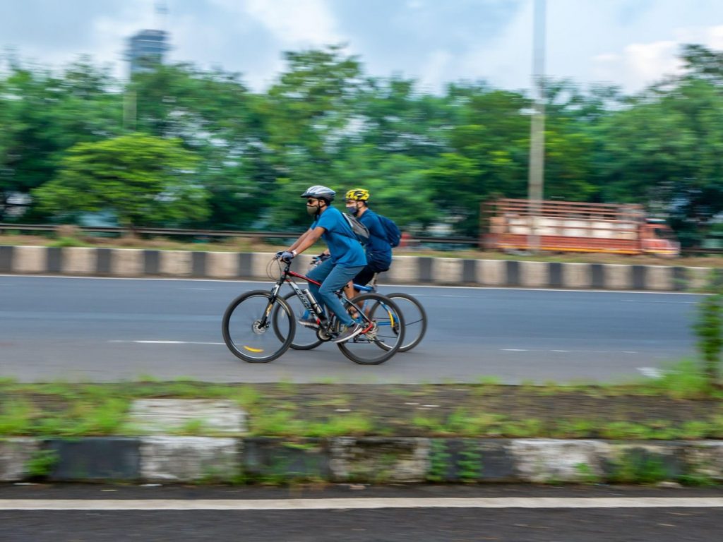 Cyclists with masks