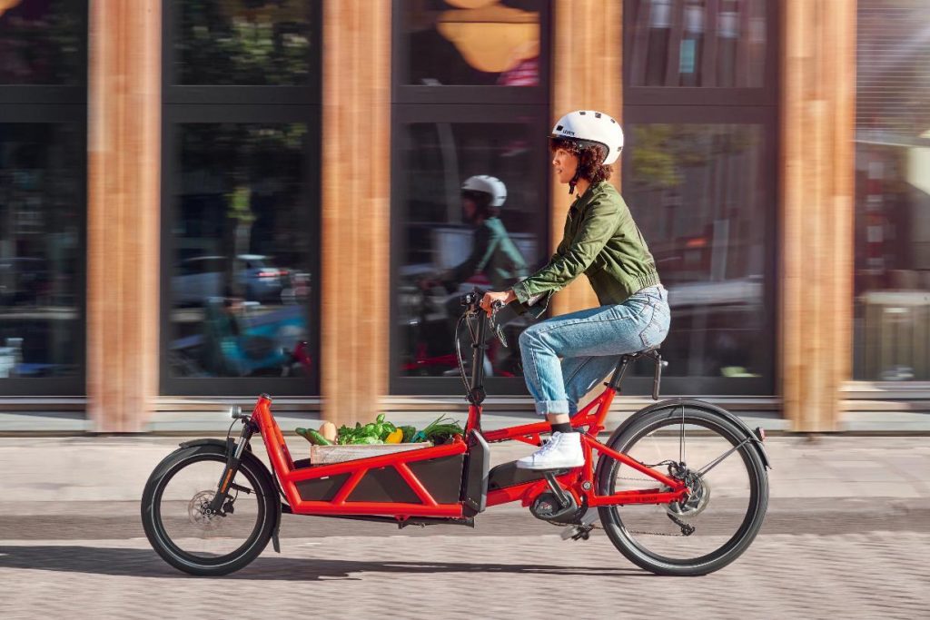 Cyclist on a cargo e-bike